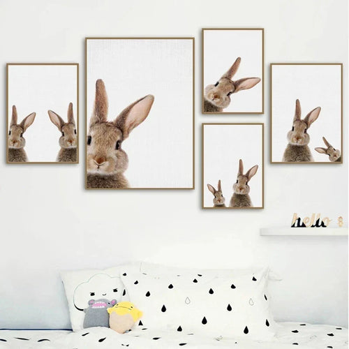 Søt kanin foto-shoot plakat veggkunst fine art lerrettrykk baby dyrebilder for barnerom veggdekorasjon | Skanto