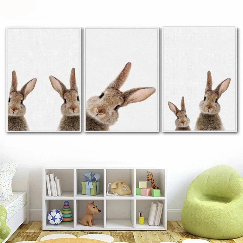 Søt kanin foto-shoot plakat veggkunst fine art lerrettrykk baby dyrebilder for barnerom veggdekorasjon | Skanto