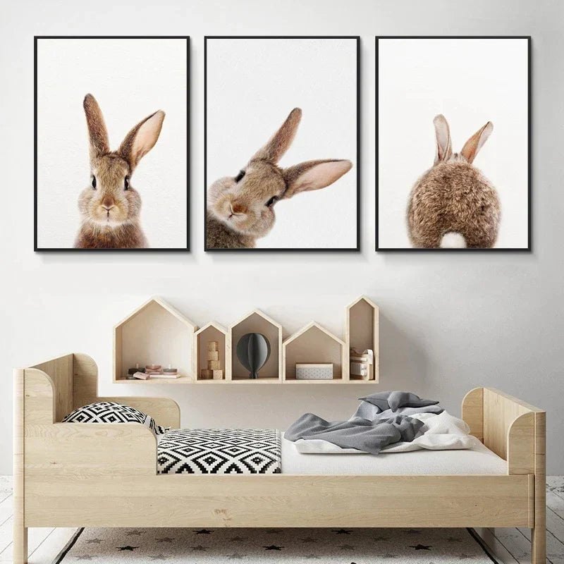 Søt kanin foto-shoot plakat veggkunst fine art lerrettrykk baby dyrebilder for barnerom veggdekorasjon | Skanto