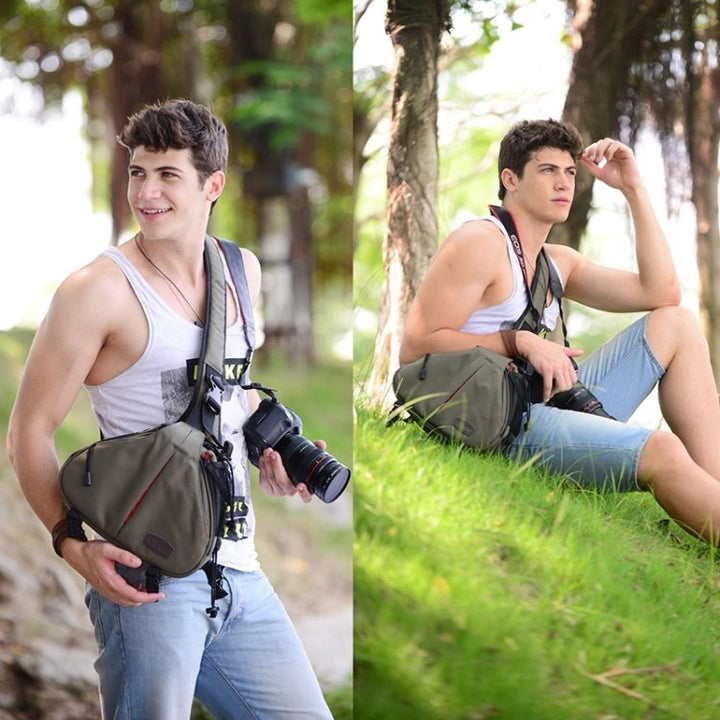 Skanto | CADEN Triangle Tscope Sling Shoulder Cross Digital Camera Bags Case Soft Bag with Rain Cover for Canon Nikon Sony K1, Størrelse: 36*31*15cm (Hærgrønn)