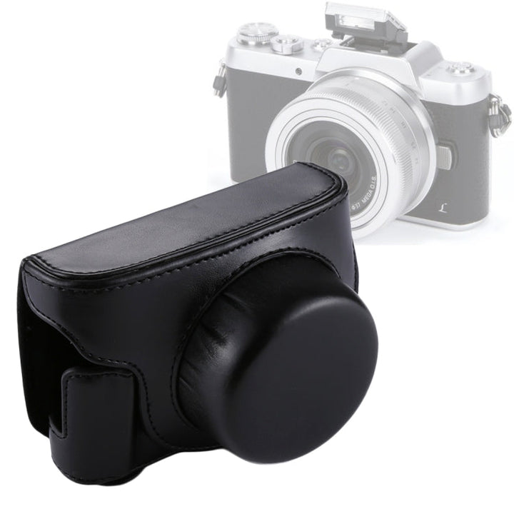 Skanto | Full Body Camera PU Læder Kamera Taske med Rem til Panasonic Lumix GF7 / GF8 / GF9 (12-32mm / 14-42mm Linse)(Sort)