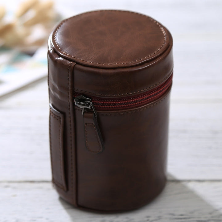 Skanto | Medium linseetui med glidelås laget av PU-lær for DSLR kameralinse, størrelse: 13x9x9cm (Kaffe)