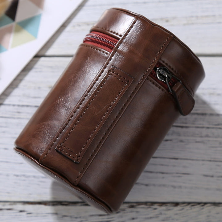Skanto | Medium linseetui med glidelås laget av PU-lær for DSLR kameralinse, størrelse: 13x9x9cm (Kaffe)