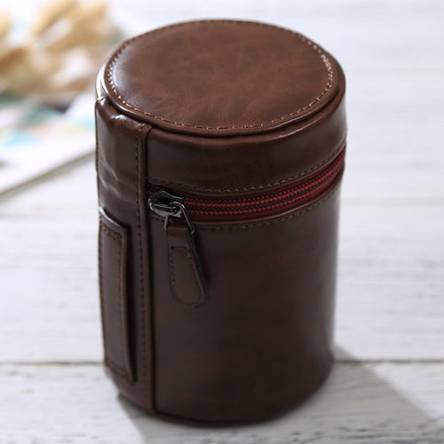 Skanto | Medium linseetui med glidelås laget av PU-lær for DSLR kameralinse, størrelse: 13x9x9cm (Kaffe)