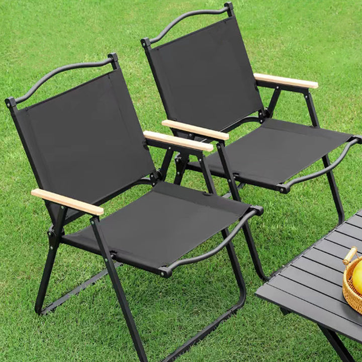 Moderne Minimalistisk Rektangel Bøk Tre Karbon Stål Oxford Stoff Utendørs Sammenleggbar Camping Stol Ryggstøtte Armlene For Hage | Skanto