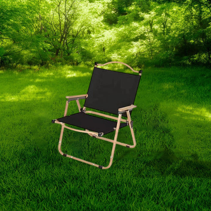 Moderne Minimalistisk Rektangel Bøk Tre Karbon Stål Oxford Stoff Utendørs Sammenleggbar Camping Stol Ryggstøtte Armlene For Hage | Skanto