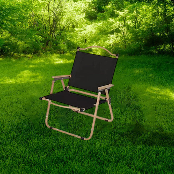 Moderne Minimalistisk Rektangel Bøk Tre Karbon Stål Oxford Stoff Utendørs Sammenleggbar Camping Stol Ryggstøtte Armlene For Hage | Skanto