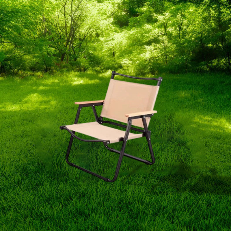 Moderne Minimalistisk Rektangel Bøk Tre Karbon Stål Oxford Stoff Utendørs Sammenleggbar Camping Stol Ryggstøtte Armlene For Hage | Skanto