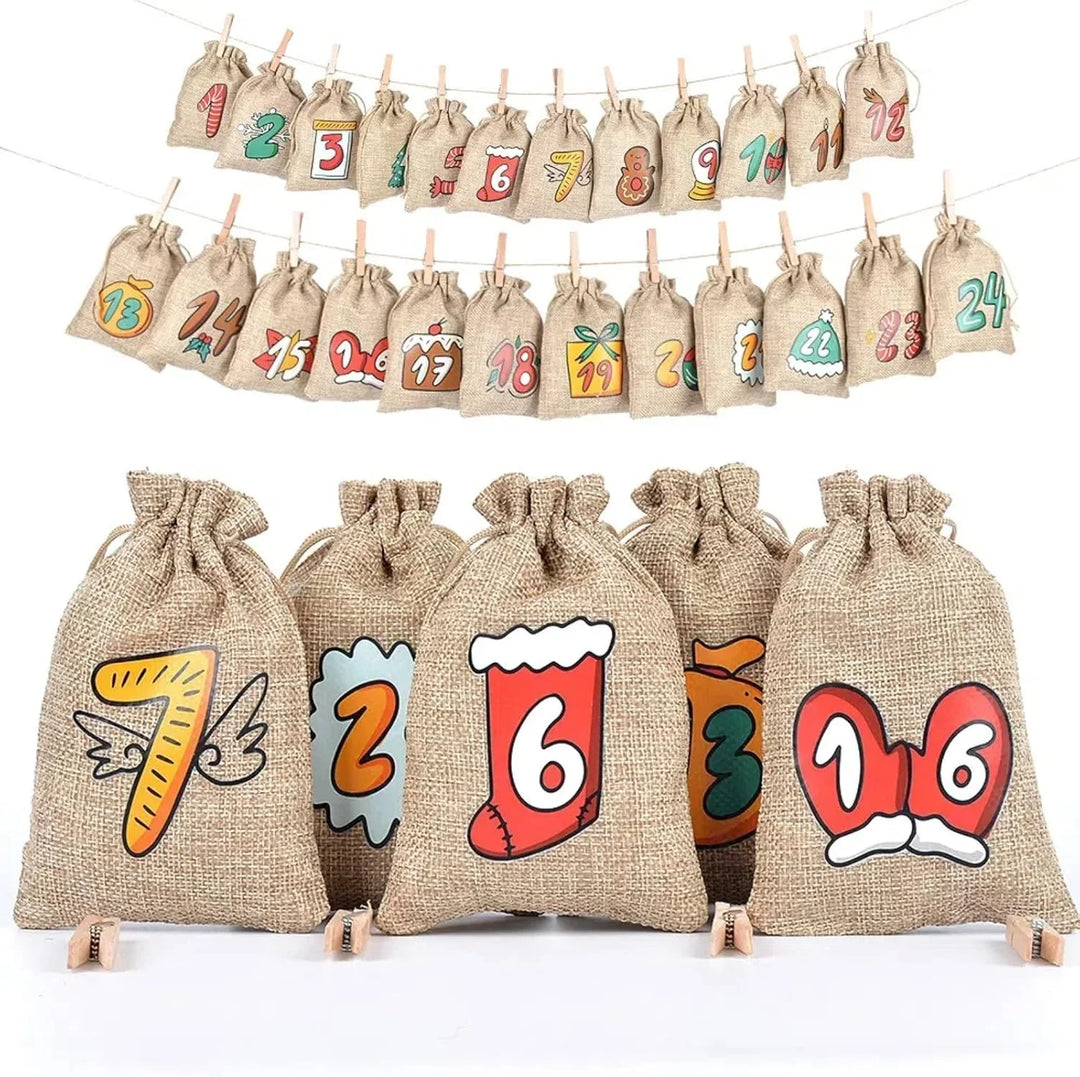 Skanto | DIY Jute Adventskalender med 24 tomme lommer til jul - Henge nedtelling kalender