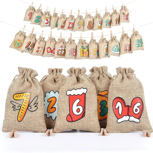 Skanto | DIY Jute Adventskalender med 24 tomme lommer til jul - Henge nedtelling kalender
