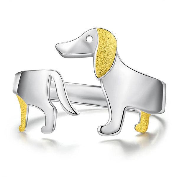 Dachshund Hund 925 Sølv Justerbar Ring | Skanto