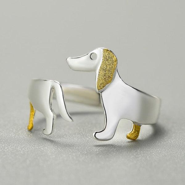 Dachshund Hund 925 Sølv Justerbar Ring | Skanto