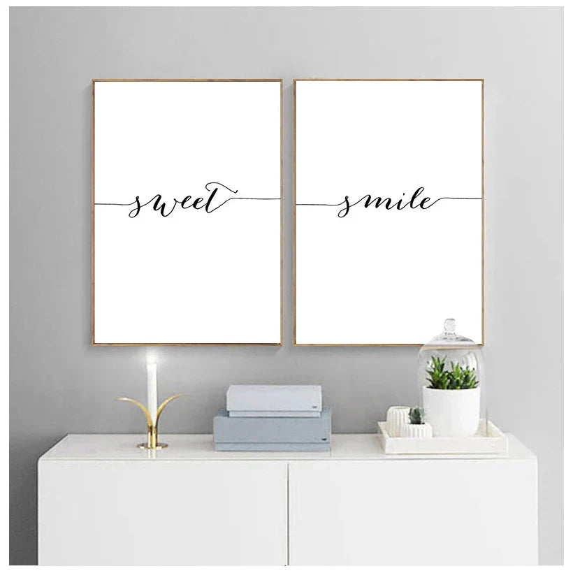 Daglig Inspirasjon Ord Veggkunst Fine Art Lerretsutskrifter Kjærlighet Smil Søte Drømmer Sitat Plakater Svart Hvit Bilder For Stue Soverom Kunst Dekor | Skanto