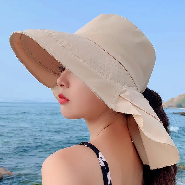 Skanto | SUNNY | Kvinners solhatt for solen | Bred brims UV nakkevern | Solstrandhatt kvinne