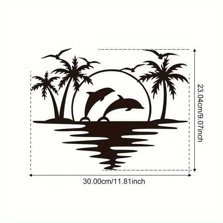 Delfin Solnedgang Tropiske Palmen Jern Kunst Veggkunst 3D Metall Skulptur Veggdekorasjon For Stue Spisestue Kreativ Samtids Nordisk Boliginnredning | Skanto