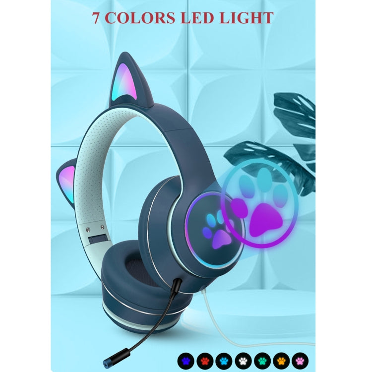 Skanto | AKZ-022 USB + 3.5mm Port Katøre Design Sammenleggbar LED Hodesett med Mikrofon (Svart)