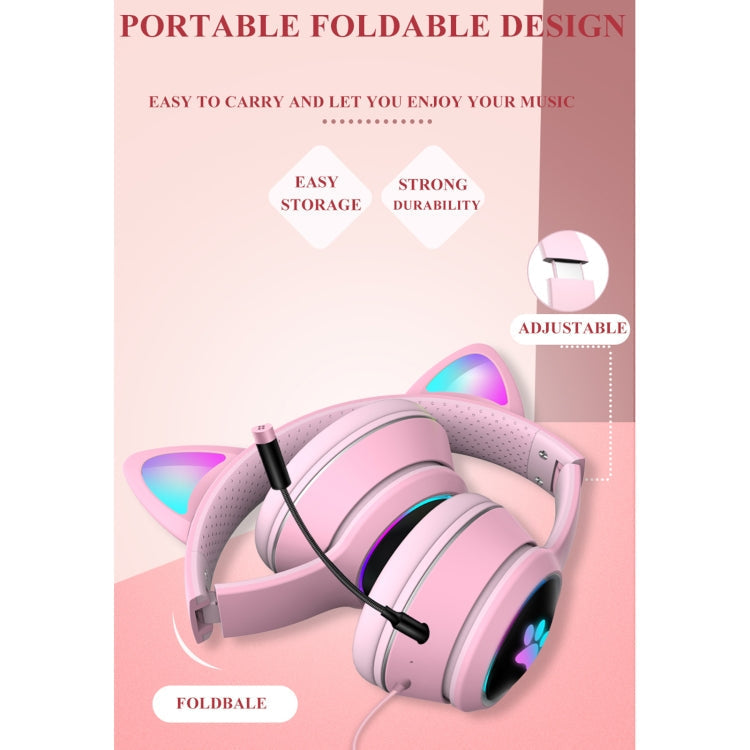 Skanto | AKZ-022 USB + 3.5mm Port Katøre Design Sammenleggbar LED Hodesett med Mikrofon (Svart)