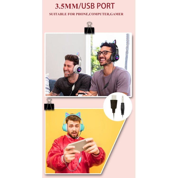 Skanto | AKZ-022 USB + 3.5mm Port Katøre Design Sammenleggbar LED Hodesett med Mikrofon (Svart)