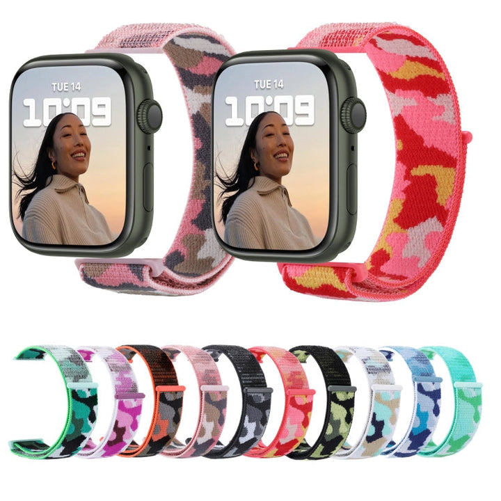 Skanto | Frerndorf | Nylon Loop Klokkerem for Apple Watch Ultra 49mm & Watch Ultra 2 49mm / Series 9 & 8 & 7 45mm / SE 3 & SE 2 & 6 & SE & 5 & 4 44mm / 3 & 2 & 1 42mm (Rosa Kamuflasje)