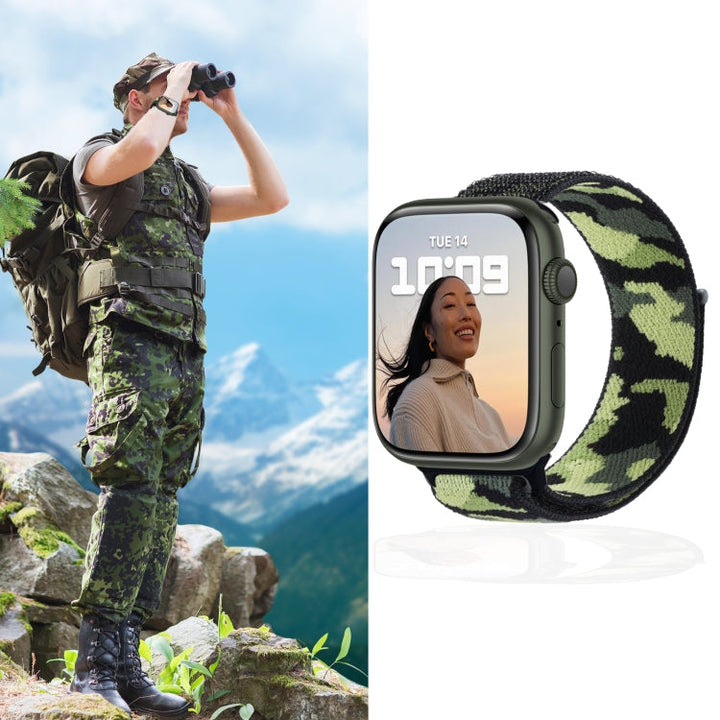 Skanto | Frerndorf | Nylon Loop Klokkerem for Apple Watch Ultra 49mm & Watch Ultra 2 49mm / Series 9 & 8 & 7 45mm / SE 3 & SE 2 & 6 & SE & 5 & 4 44mm / 3 & 2 & 1 42mm (Rosa Kamuflasje)
