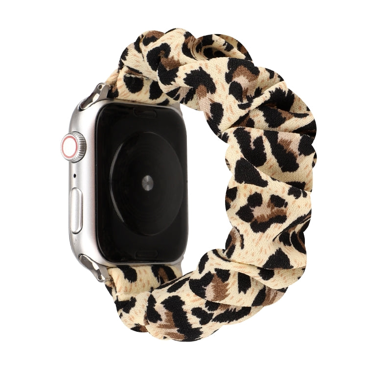 Skanto | For Apple Watch Series 9&8&7 41mm / SE 3&SE 2&6&SE&5&4 40mm / 3&2&1 38mm Stoff + Rustfritt Stål Hår Ring Klokke Band (Leopardmønster)