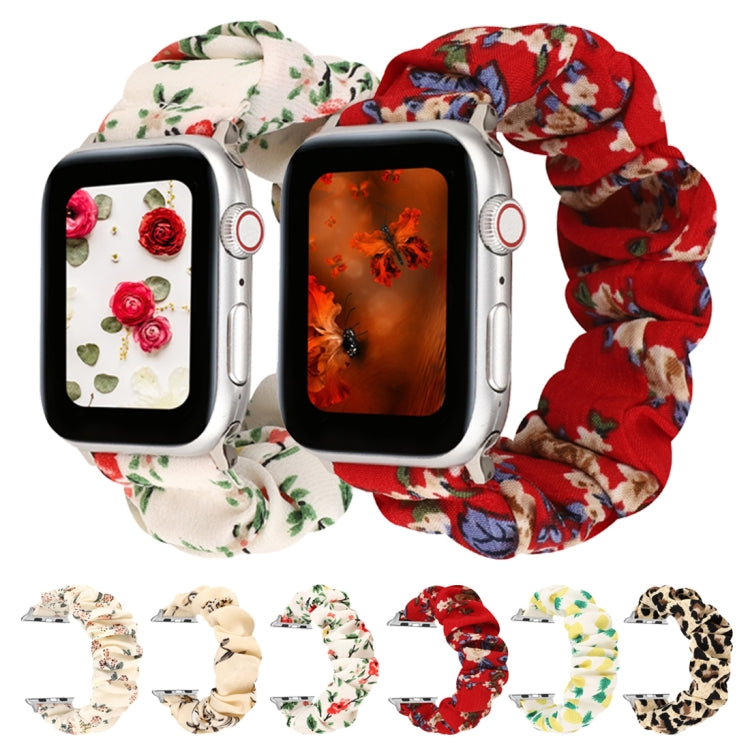 Skanto | For Apple Watch Series 9&8&7 41mm / SE 3&SE 2&6&SE&5&4 40mm / 3&2&1 38mm Stoff + Rustfritt Stål Hår Ring Klokke Band (Leopardmønster)