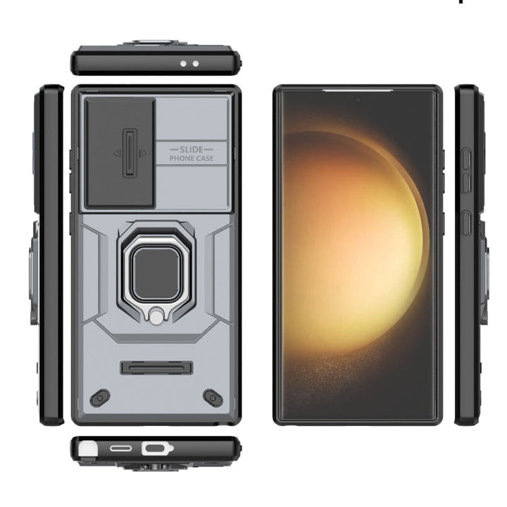 Skanto | For Samsung Galaxy S24 Ultra 5G Sliding Camshield TPU + PC Støtsikker Telefontaske med Holder (Grå)