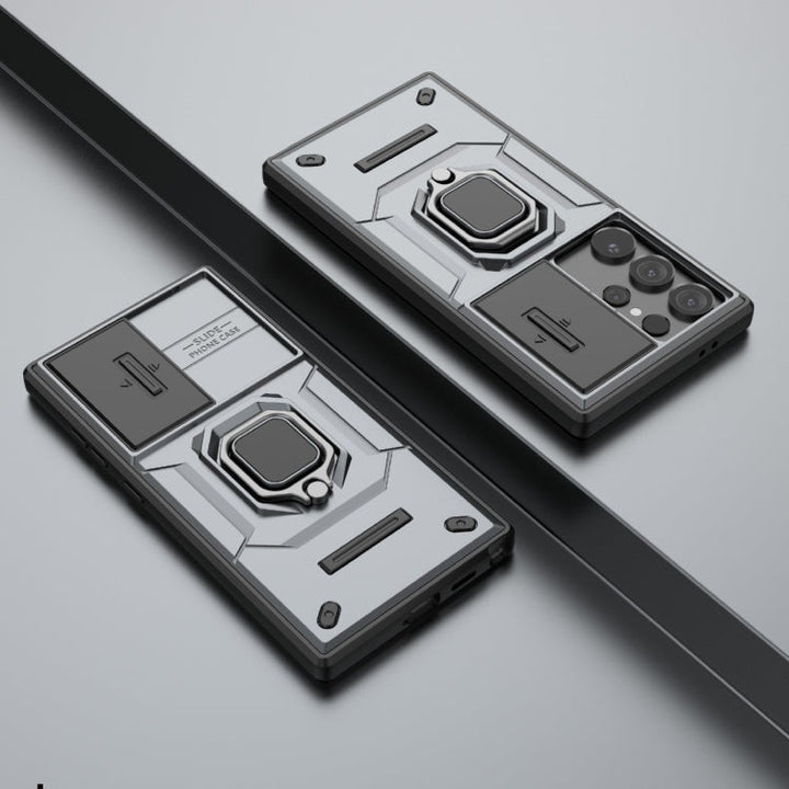 Skanto | For Samsung Galaxy S24 Ultra 5G Sliding Camshield TPU + PC Støtsikker Telefontaske med Holder (Grå)