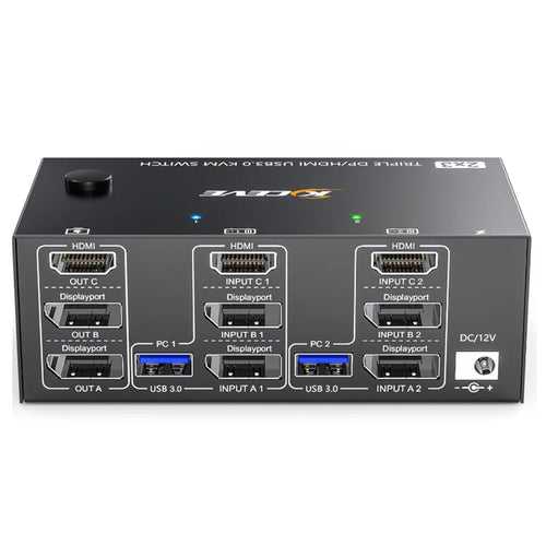 Skanto | KC-KVM203DH 8K 30Hz USB3.0 DP+DP+HDMI Triple Monitors KVM Switch, AU Plugg