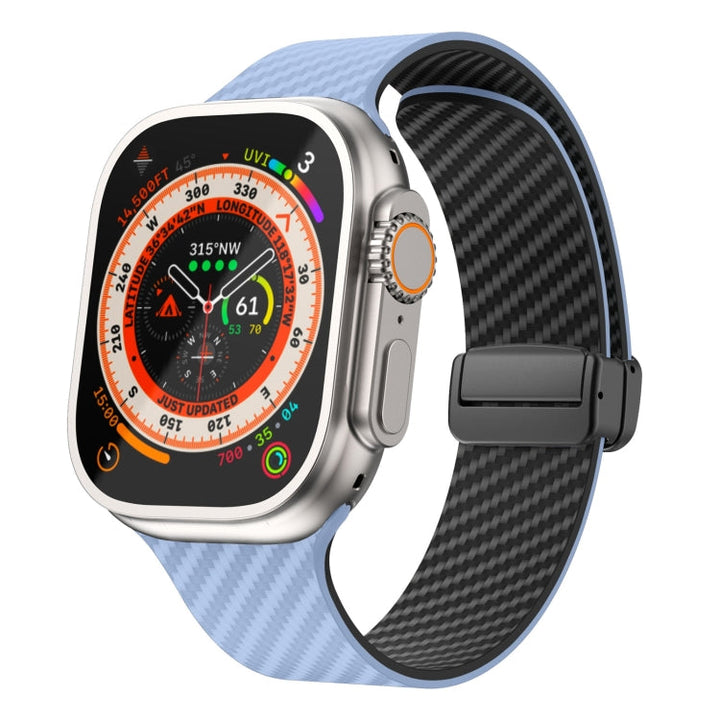 Skanto | For Apple Watch Ultra 2 49mm Karbonfiber Magnetisk Svart Spenne Armbånd (Lys Blå Svart)
