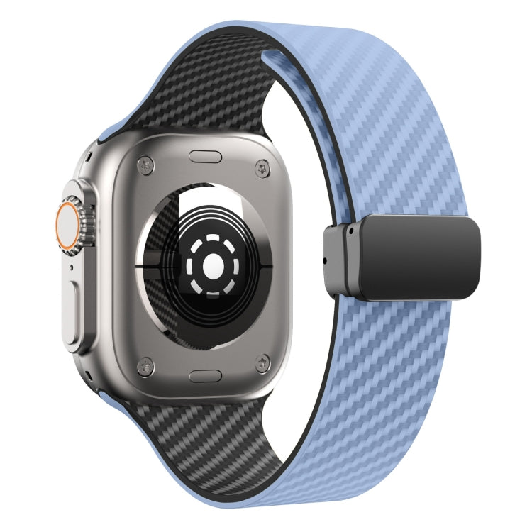 Skanto | For Apple Watch Ultra 2 49mm Karbonfiber Magnetisk Svart Spenne Armbånd (Lys Blå Svart)