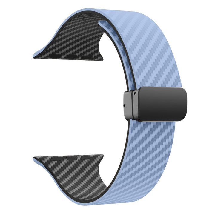 Skanto | For Apple Watch Ultra 2 49mm Karbonfiber Magnetisk Svart Spenne Armbånd (Lys Blå Svart)