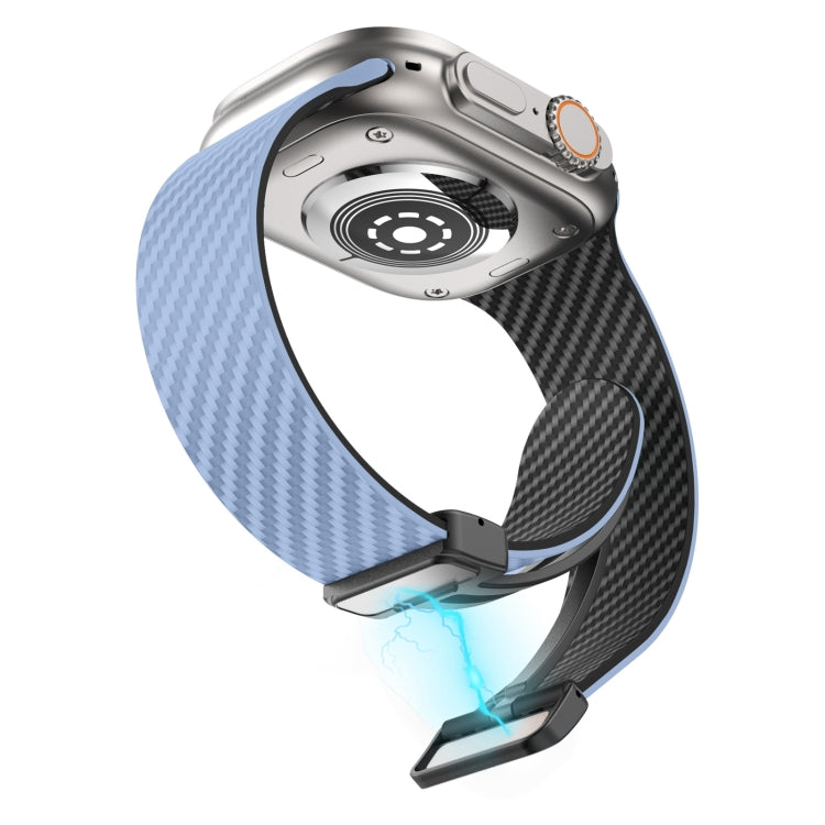 Skanto | For Apple Watch Ultra 2 49mm Karbonfiber Magnetisk Svart Spenne Armbånd (Lys Blå Svart)