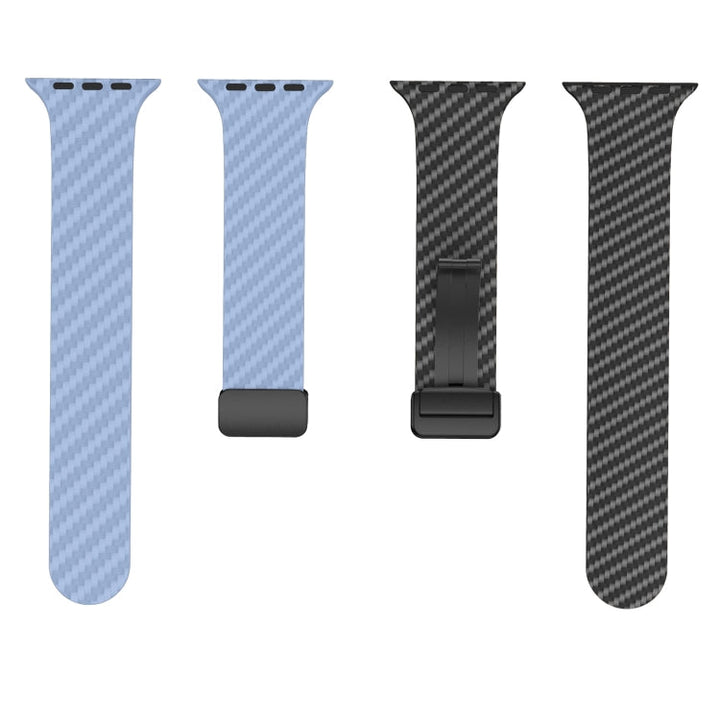 Skanto | For Apple Watch Ultra 2 49mm Karbonfiber Magnetisk Svart Spenne Armbånd (Lys Blå Svart)