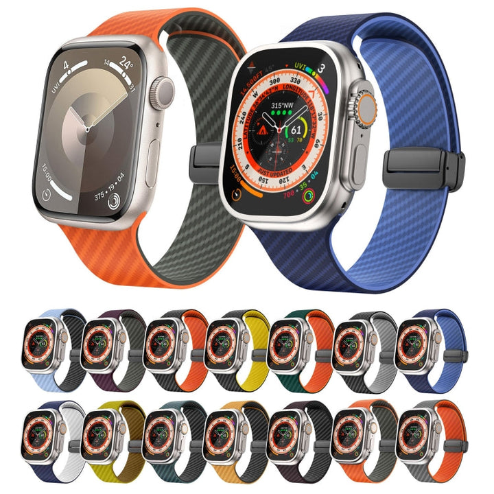 Skanto | For Apple Watch Ultra 2 49mm Karbonfiber Magnetisk Svart Spenne Armbånd (Lys Blå Svart)