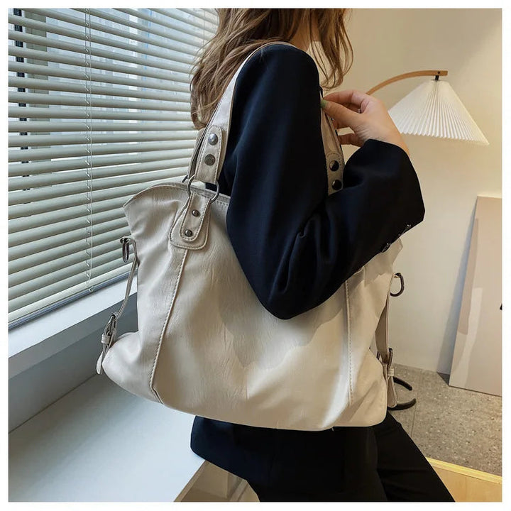 Skanto | Retro-inspirert tote bag med glatt imitasjonslær og klassisk sømdetaljering