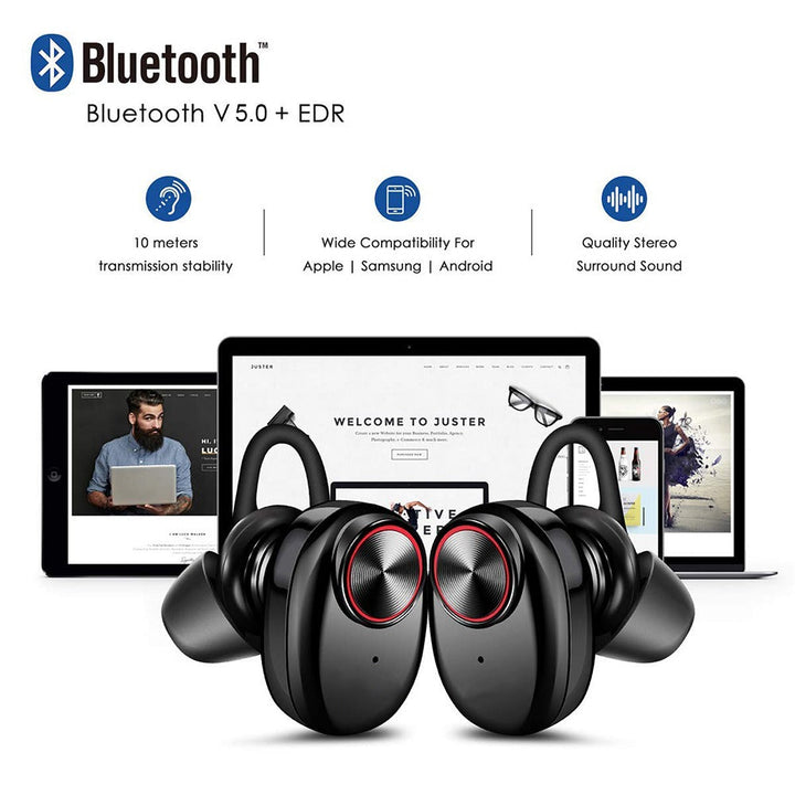 Trådløse In-Ear Hodetelefoner Bluetooth V5.0 (svart) | Skanto