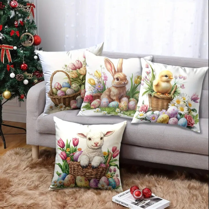 Skanto | Påske Blomster Kaniner Putetrekk | 4pk Sett