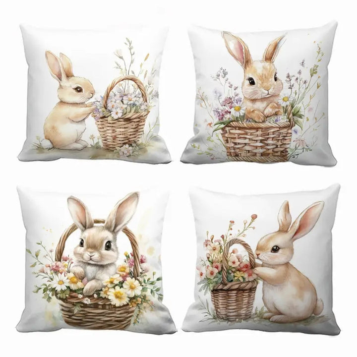 Skanto | Påske Blomster Kaniner Putetrekk | 4pk Sett