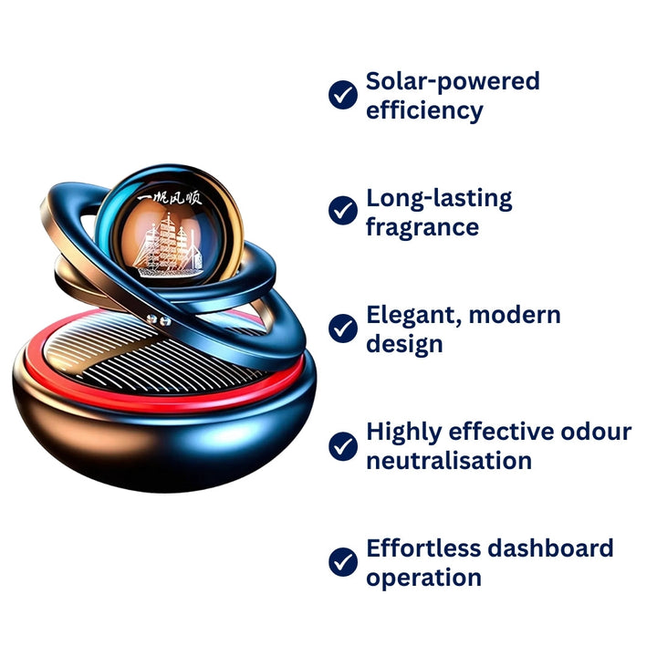 EcoFresh | Solarbil Luftfrisker – Lukt Eliminering – Kontinuerlig Duft – Stilfullt Dashborddesign – Ingen Batterier Nødvendig Skanto