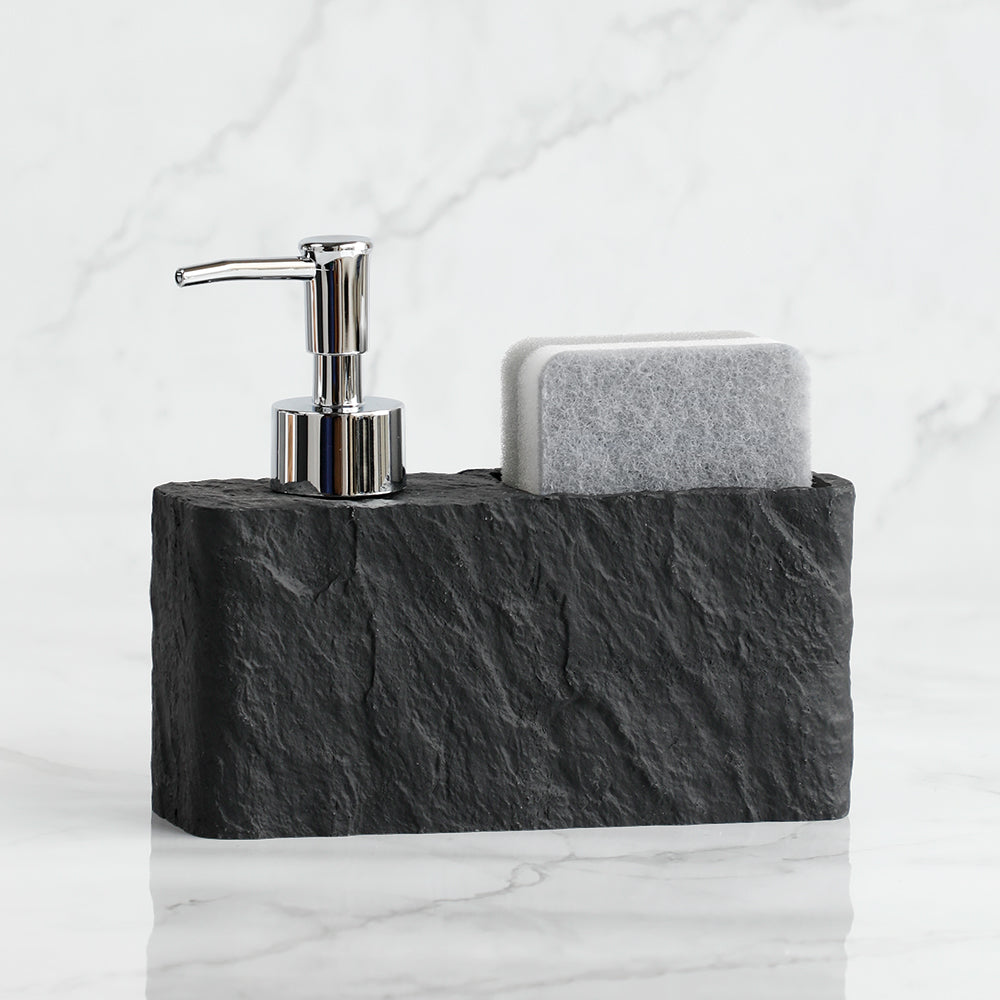 Såpedispenser med svamp – Imitasjon svart stein design | Skanto