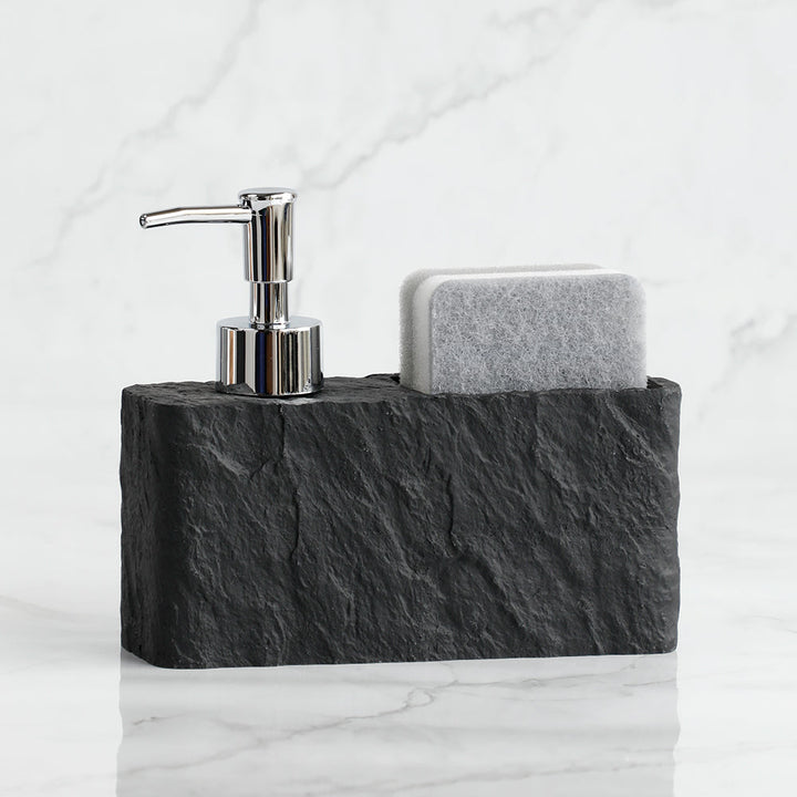 Såpedispenser med svamp – Imitasjon svart stein design | Skanto