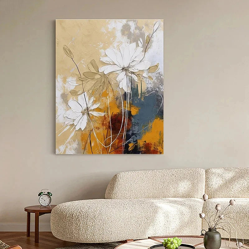 Elegant Blossoms With Gold Accents Veggkunst Fine Art Lerret Utskrifter Moderne Abstrakt Botanisk Bilde For Stue Inngangsparti Veggdekor | Skanto