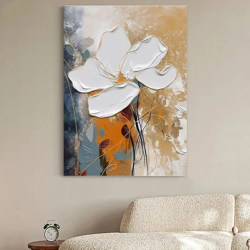 Elegant Blossoms With Gold Accents Veggkunst Fine Art Lerret Utskrifter Moderne Abstrakt Botanisk Bilde For Stue Inngangsparti Veggdekor | Skanto