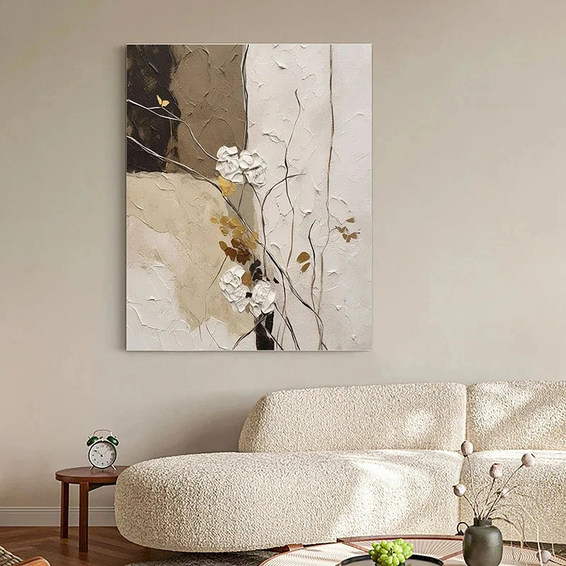 Elegant Blossoms With Gold Accents Veggkunst Fine Art Lerret Utskrifter Moderne Abstrakt Botanisk Bilde For Stue Inngangsparti Veggdekor | Skanto