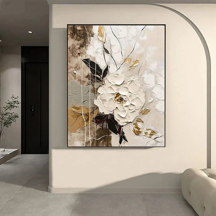 Elegant Blossoms With Gold Accents Veggkunst Fine Art Lerret Utskrifter Moderne Abstrakt Botanisk Bilde For Stue Inngangsparti Veggdekor | Skanto