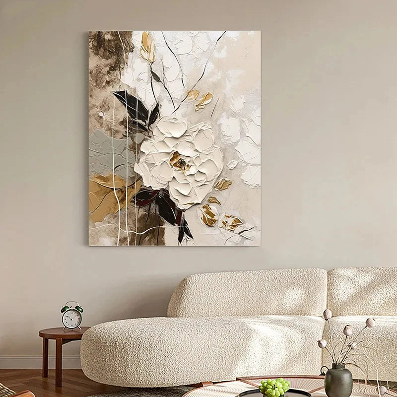Elegant Blossoms With Gold Accents Veggkunst Fine Art Lerret Utskrifter Moderne Abstrakt Botanisk Bilde For Stue Inngangsparti Veggdekor | Skanto