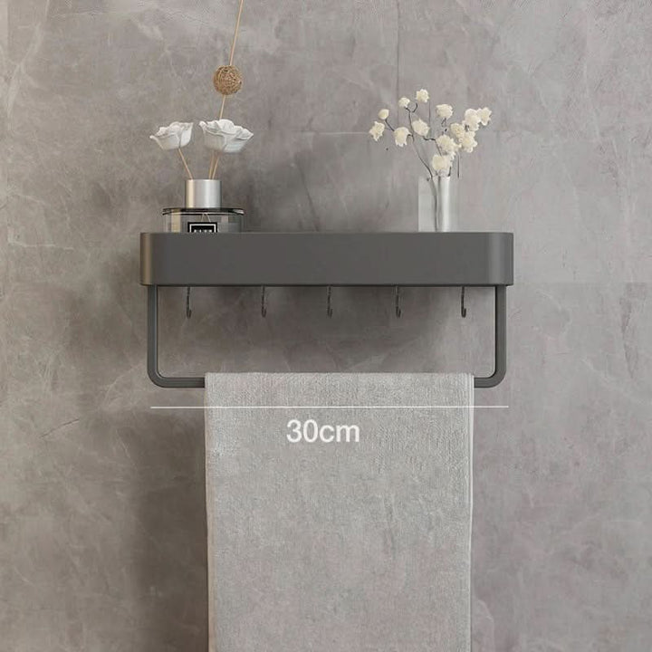 Skanto | Elegant vegghylle for badet med håndkleholder og borefri installasjon