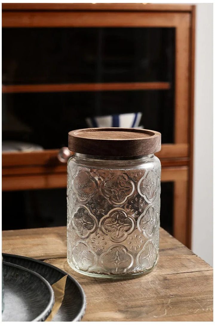 Pr prägemønster blomst glassbeholder Skanto