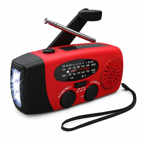 CrisisReady Håndsveiv Nødradio – AM/FM Radio med Strømbank, Lommelykt & USB-C Lading | Skanto